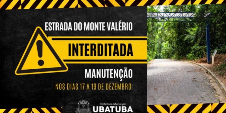 Estrada do Monte Valério, em Ubatuba, ficará interditada de 17 a 19 de dezembro